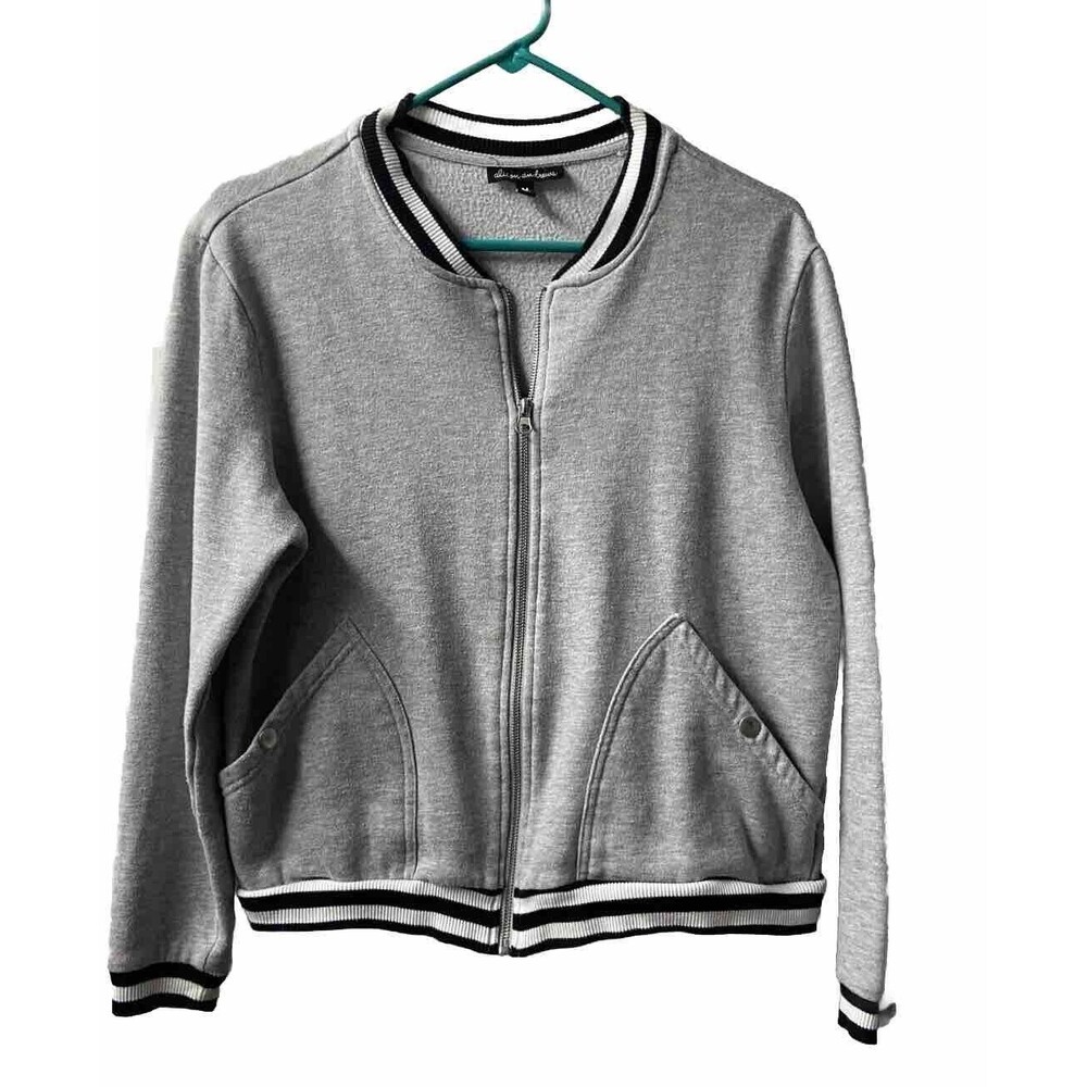 Alison Andrews Womens Medium Gray Black Full Zip Fleece Lined Sweatshirt Jacket